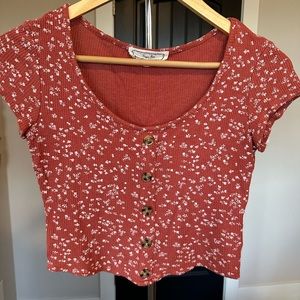 Red Floral Button Crop Top Size XS